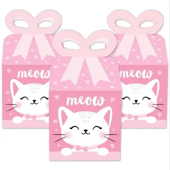 Big Dot of Happiness Purr-fect Kitty Cat - Square Favor Gift Boxes - Kitten Meow Baby Shower or Birthday Party Bow Boxes - Set of 12 image {1}