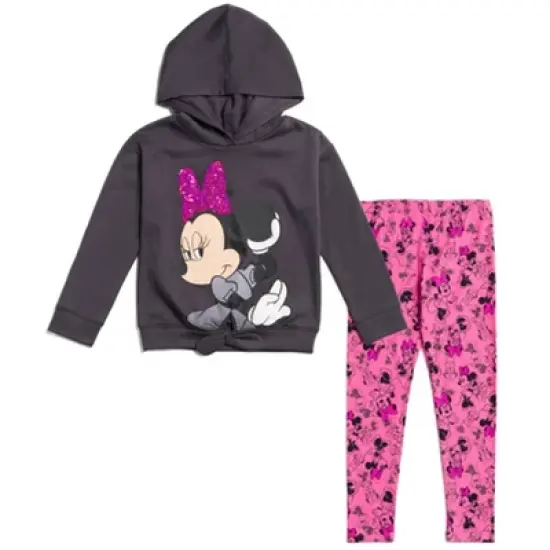 Disney Minnie Mouse Girls Sequin Pullover Fleece Hoodie Leggings Outfit Set Toddler to Big Kid image {6}