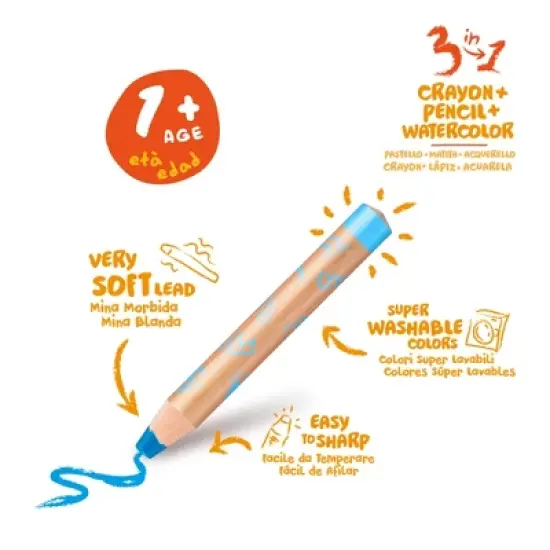 CARIOCA BABY Crayons 3 in 1 + Sharpener - 10 Pieces image {2}