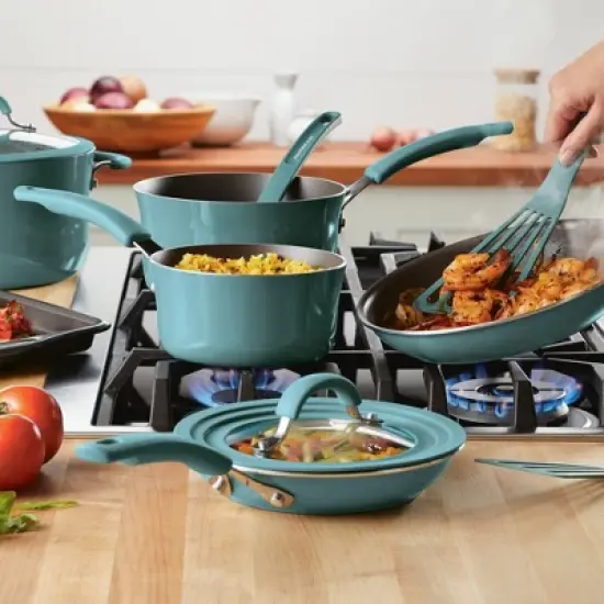 Rachael Ray Cook + Create Aluminum Nonstick Saucier Pan 3qt Agave Blue image {3}