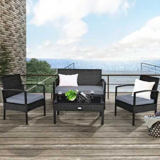 Costway 8PCS Patio Rattan Furniture Set Garden Deck image {1}