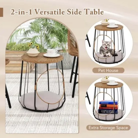 Costway 3 PCS Outdoor Furniture Set with Pet House & Heavy Duty Metal Frame Brown image {5}