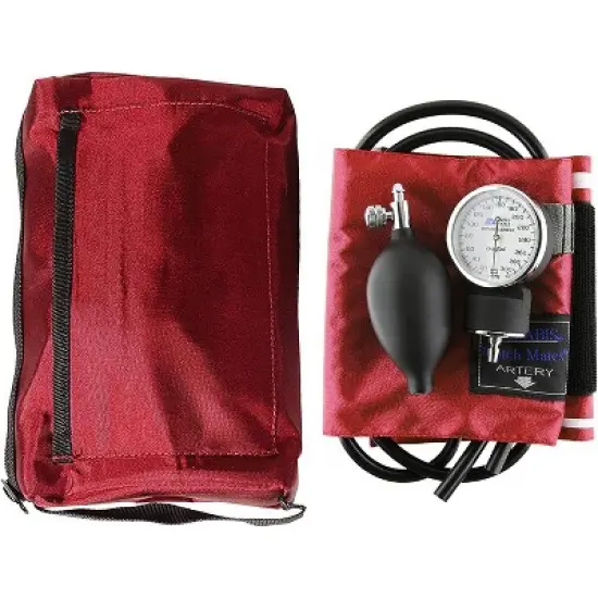 MABIS MatchMates Manual Blood Pressure Monitor Kit Aneroid Sphygmomanometer with Calibrated Nylon Cuff and Oversized Carrying Case, Adult, Red image {4}