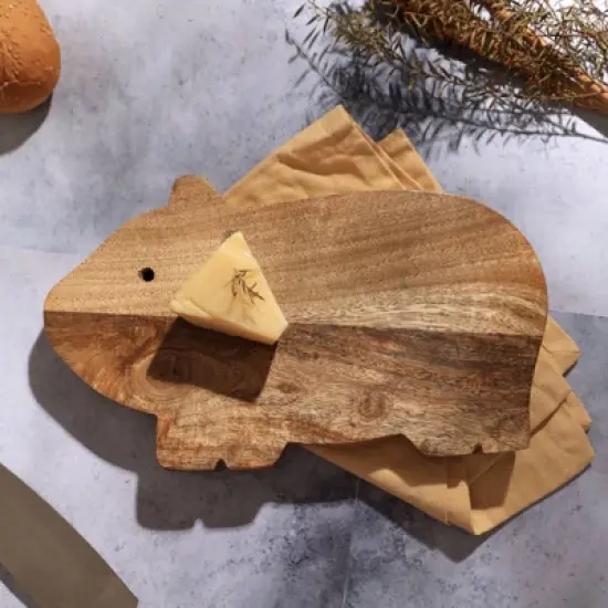 SEVOBAL Serving Platters Cute Rabbit Shape Wood Cheese and Bread Board with Asymmetrical Modern Design for Cakes, Appetizers, Brown, 6.75"*11.25"*1" image {1}