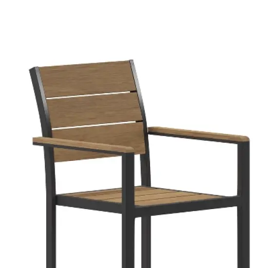 Emma and Oliver Outdoor Stacking Side Chair with Faux Teak Poly Slat Seat, Back and Arms and Metal Frame image {7}