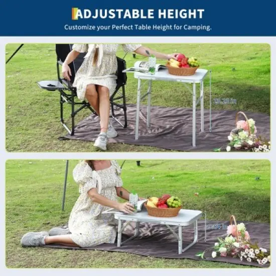 Small Folding Table, Adjustable Height Aluminum Frame Foldable Camping Table with Carrying Handle, Lightweight and Portable image {6}