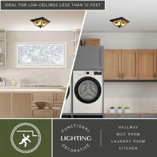 VAXCEL Douglas Warm Bronze Rustic Outdoor Flush Mount Ceiling Light Pine Cone Motif Amber Glass image {2}