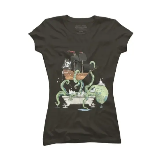 Junior's Design By Humans Kraken in the Tub By Handclones T-Shirt image {4}