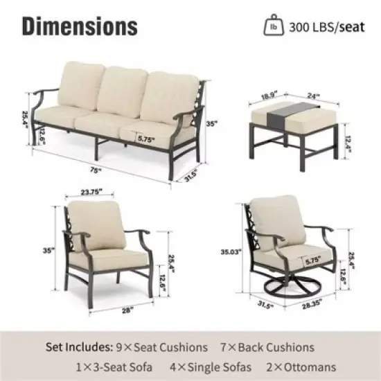 Captiva Designs 7pc Metal Patio Outdoor Conversation Set with Swivel Grid-back Chairs, Ottomans for Garden, Poolside, Backyard image {1}