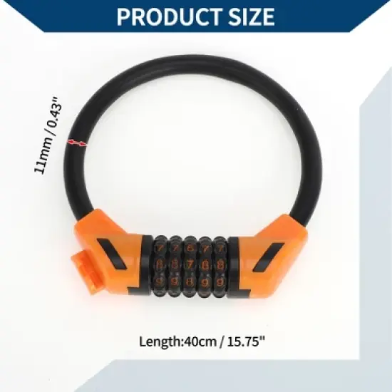 Unique Bargains Bike Padlock Cable Lock Spiral 5 Digit Resettable Bike Cable Lock Black image {3}