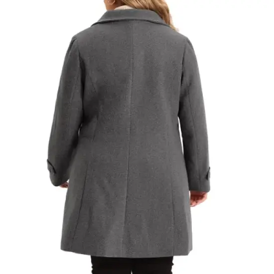 Agnes Orinda Women's Plus Size Turndown Collar Single Breasted Long Fleece Coats image {3}