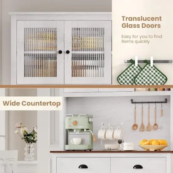 Acekool 71" Pantry Cabinet with Microwave Space - 5 Doors & Adjustable Shelves, White image {3}