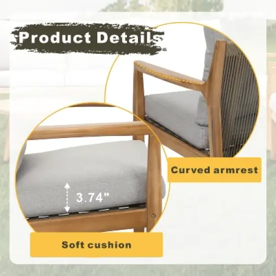 Moda Furnishings Acacia Wood Patio Outdoor Loveseat Sofa With Cushions image {7}