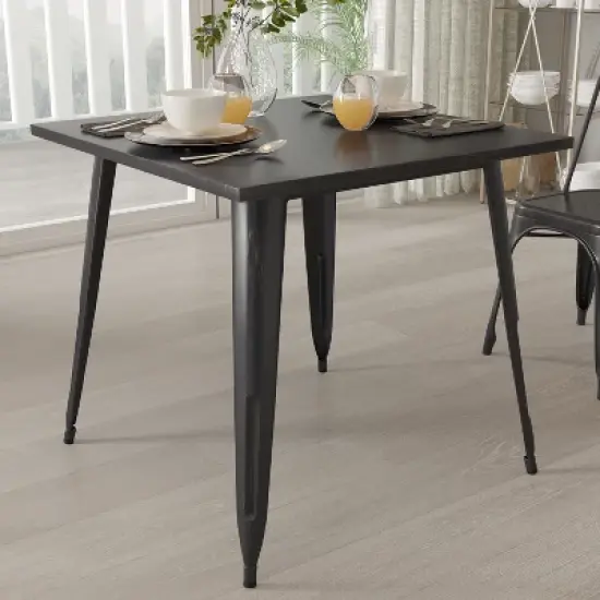 Merrick Lane Baird 31.75" Square Metal Dining Table for Indoor and Outdoor Use image {2}