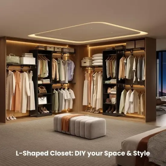 SEVOBAL Freestanding Coat Racks 6 Shelves and 3 Rods Heavy-Duty Wood Closet Organizer System， Adjustable Storage for Using, Black, 15.8"*96.1"*75" image {3}