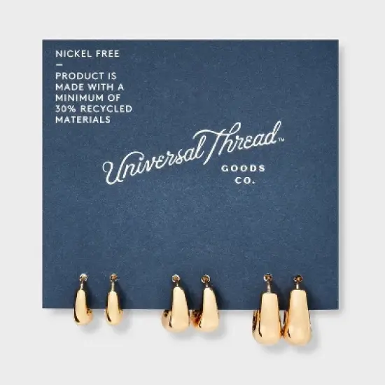 Huggie Hoop Earring Set 3pc - Universal Thread&trade; Gold image {1}