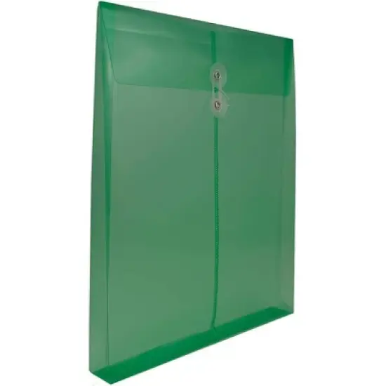 JAM Paper 9 3/4'' x 11 3/4'' Plastic Envelopes with Button and String Tie Closure, Letter Open End - Green: Filing Accessories image {2}