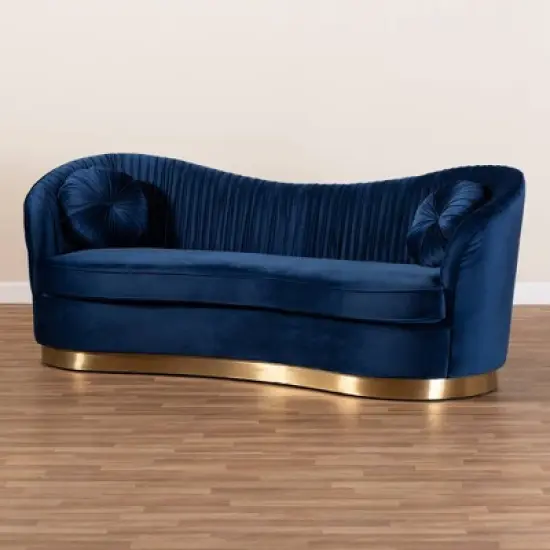 Nevena Velvet Sofa Blue - Baxton Studio image {4}