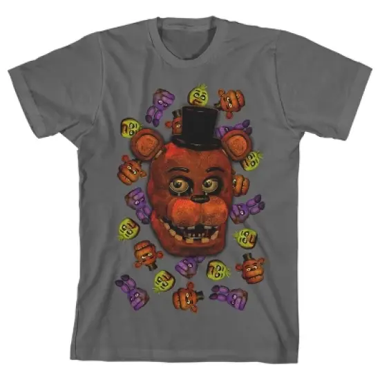 Five Nights At Freddy's Big Freddy Face Boy's Gray T-shirt image {1}