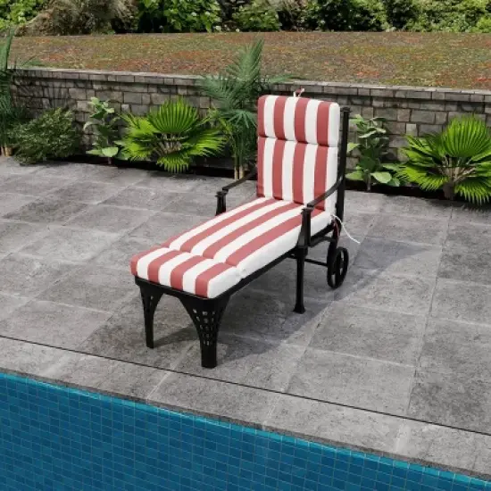 French Edge Outdoor Cushion - Cabana Stripe Red - Jordan Manufacturing: Water-Resistant Patio Chair Pad image {3}