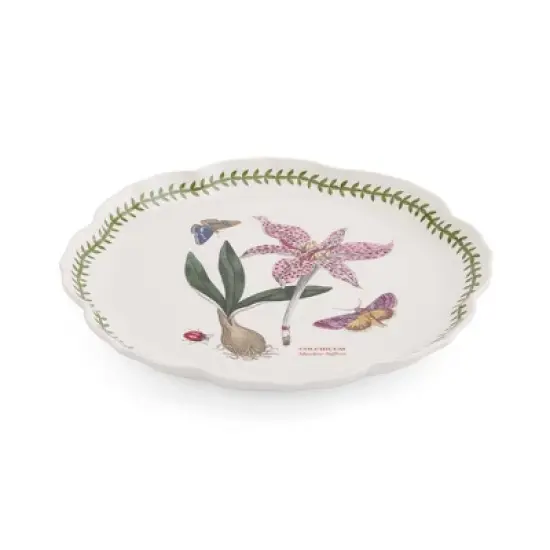 Portmeirion Botanic Garden Lotus Blossom Large Round Platter, 13.5 Inch - Meadow Saffron Design with Laurel Leaf Border - Dishwasher Safe Porcelain image {1}