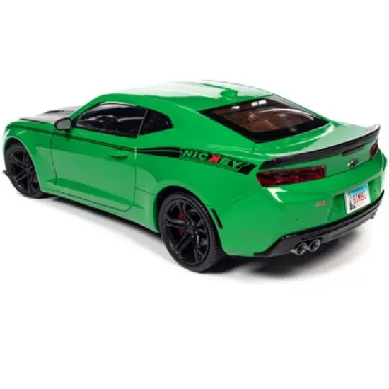 2017 Chevrolet Nickey Camaro SS 1LE Krypton Green with Matt Black Hood and Black Stripes 1/18 Diecast Model Car by Auto World image {5}