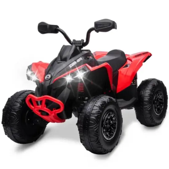 12V Kids ATV, Ride on Toy Car Bombardier Licensed BRP Can-am 4 Wheeler Quad Electric Vehicle, w/LED Lights, Full Metal Suspensions image {2}