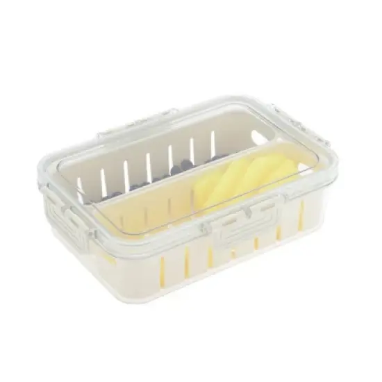 Unique Bargains Sealed Rectangle Drain Food Storage Containers 2 Compartment White Transparent 1 Set image {6}