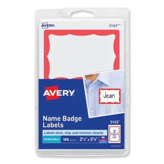 Avery Printable Adhesive Name Badges, 3.38 x 2.33, Red Border, 100/Pack image {7}