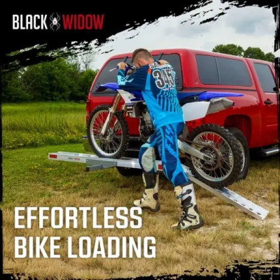 Black Widow Motorcycle Bike Hitch Carrier with Loading Ramp, 400 Lbs Capacity, Metallic - Heavy-Duty Aluminum Hauler and Platform for Motorcycles image {2}