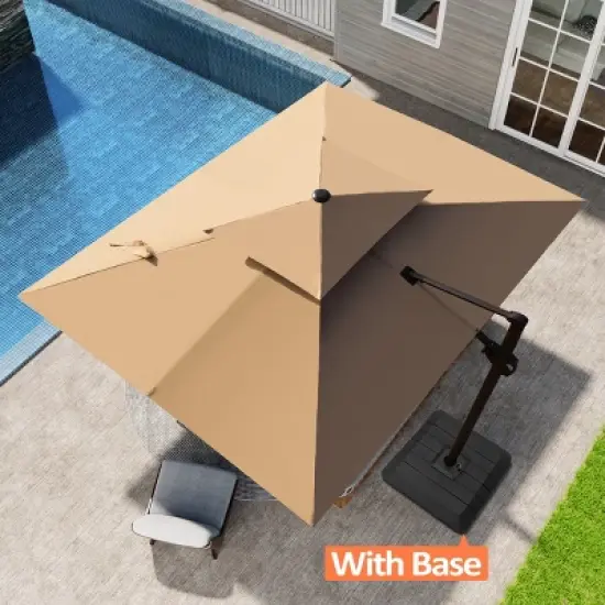 Pellebant 9X10.5FT Double Top Cantilever Umbrella Outdoor 360 Rotation 6 Heights Adjustable Offset Umbrella with Metal Pole and Base image {8}
