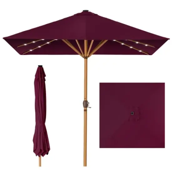 Best Choice Products 9ft Deep Square Solar LED Lighted Patio Umbrella w/ Faux Wood Texture, UV-Resistant image {9}