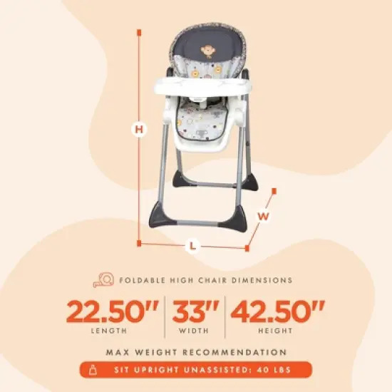 Baby Trend Steel Frame Compact Freestanding Foldable High Chair with Reclining Seat, Safety Harness, & Removable Tray Insert image {1}