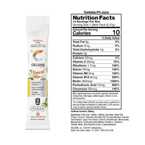 CELSIUS On The Go Powder Sticks Tropical Vibe Essential Energy - 14pk Sticks image {2}