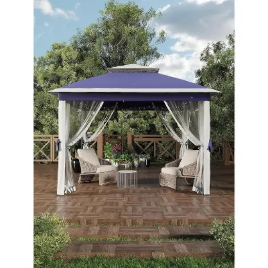 11'x11 Pop-Up Gazebo, Instant Outdoor Canopy Tent with Mosquito Nettings, Durable Steel Frame, for Patio, Garden, Courtyard image {8}