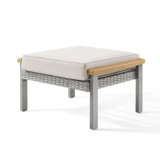 SONGMICS HOME Sencillo Collection - Ottoman, Patio Stool, Footrest, Modern and Transitional Style, Synthetic PE Rattan,Gray and Beige image {6}