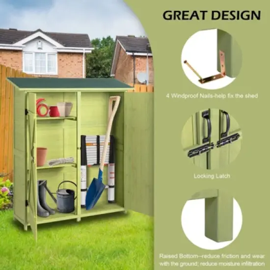 Karl Home 55''W X 63''H Green Solid Wood Outdoor Storage Shed image {4}