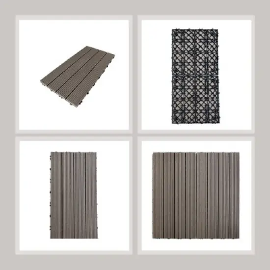 11 Pieces of 11.7" x 23.4" Plastic Wood Deck Tiles for Outdoor Terrace Flooring, Orange Color image {2}
