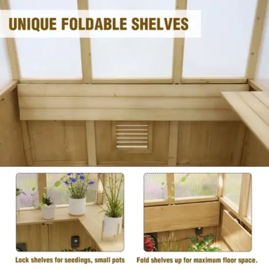 EAGLE PEAK Wooden Polycarbonate Walk-in Greenhouse, Cedar Hobby Green House with Roof Vent image {3}