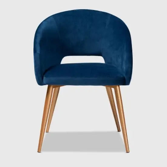Vianne Velvet Upholstered Metal Dining Chair Navy Blue/Gold - Baxton Studio image {1}