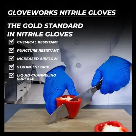 GLOVEWORKS Blue Nitrile Gloves with Raised Diamond Texture- Medium Duty, Industrial Grade - Great for Auto Detailing, Food Service, and Cleaning image {4}