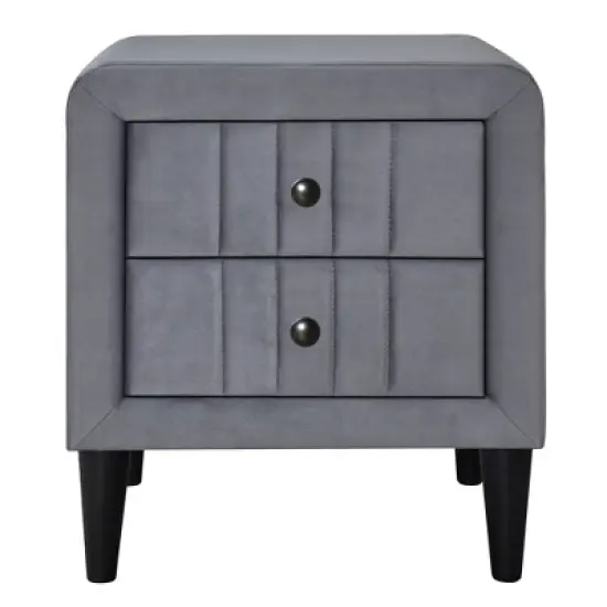 Velvet Upholstered Wooden Nightstand, Bedside Table with 2 Drawers-ModernLuxe image {3}