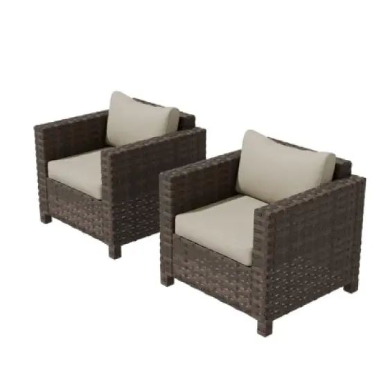 EAGLE PEAK Harbor Haven 2 PCS Hand-Woven Wicker Patio Chair with All Weather Resistant Deep Seat & Wide Rattan, Patio Furniture Chairs image {7}
