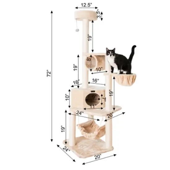Armarkat 72" H Pet Real Wood Cat Tower, Tower EntertaInment Furniture With Lounge Basket, Perch, A7204 image {6}