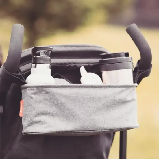 Diono Buggy Buddy Universal Stroller Organizer, Cup Holders, Secure Attachment, Zippered Pockets, Gray image {5}