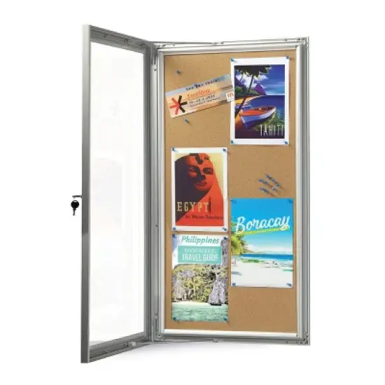 Azar Displays Medium Enclosed Cork Bulletin Board w/ Lock & Key image {3}