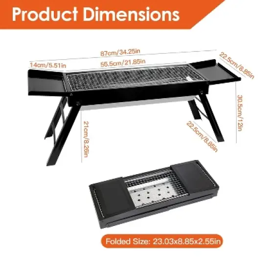 KTMBDW Portable Barbecue Charcoal Grill, Folding Portable BBQ Tool Kits for Outdoor Cooking Camping Hiking Picnics Tailgating Backpacking, Black image {2}