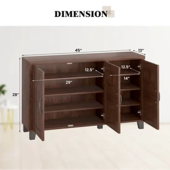Costway 3-Door Buffet Sideboard Storage Credenza Cabinet Console Adjustable Shelf Brown/White Wash image {2}