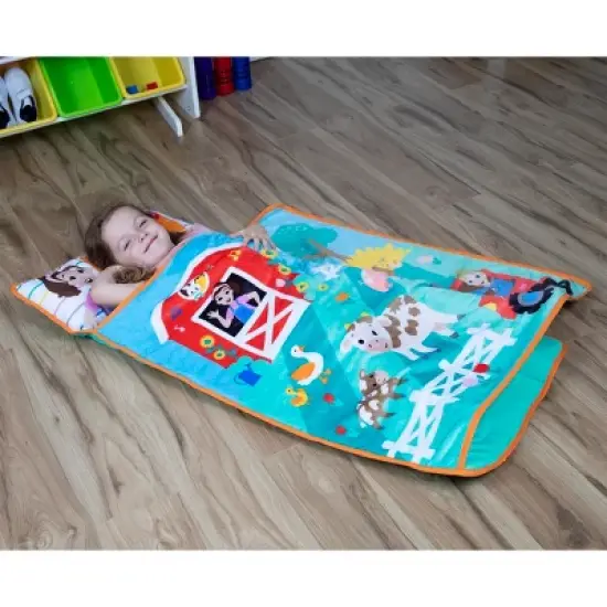 Ms. Rachel Farm Friends Toddler Nap Mat - Includes Attached Pillow and Fleece Blanket image {6}