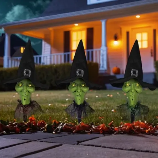 Northlight LED Lighted Smirking Witch Halloween Outdoor Pathway Markers - 17" - Set of 3 image {1}